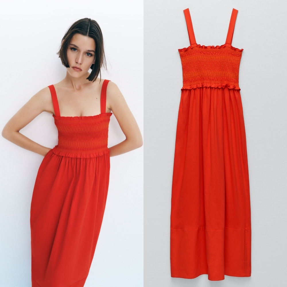 NWT Zara Smocked Tank Style Cotton Maxi Dress